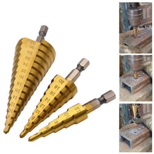 Load image into Gallery viewer, HSS Titanium Coated Step Drill Bit - 3 Piece Set