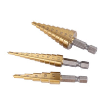 Load image into Gallery viewer, HSS Titanium Coated Step Drill Bit - 3 Piece Set
